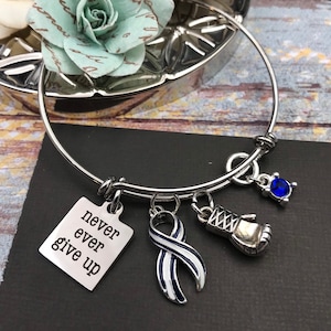 ALS Awareness Bracelet - Never Give Up - Bracelet / Lou Gehrig's Disease - Striped Blue Ribbon / Amyotrophic lateral sclerosis Awareness