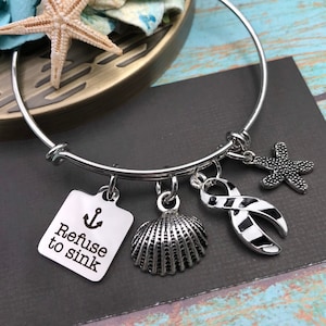 Zebra Ribbon Bracelet or Necklace / Refuse to Sink / Ehlers-Danlos syndrome, Rare Disease, Endocrine Cancer, Invisible Illness / Spoonie
