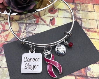 Pick YOUR Ribbon Color - Cancer Slayer Charm Bracelet - Last Chemo, Cancerversary, Radiation, Surgery Gift