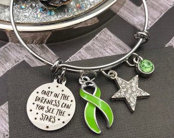 Lime green Ribbon Armband - Muskeldystrophie, Gastroschisis, Lyme-Borreliose, Non-Hodgkin Lymphom Krebs Geschenk - nur in der Dunkelheit Sterne