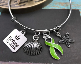 Pick ANY Ribbon Color - Refuse to Sink / Awareness Bracelet - Cancer Survivor, Spoonie, Invisible Illness, Lyme / Fight Like a Girl