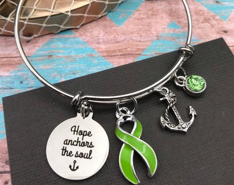 Lymphom Armband, Lyme-Borreliose Schmuck - Lime Green Ribbon - Muskeldystrophie, Rückenmarksverletzung Bewusstsein - Hoffnung verankert die Seele