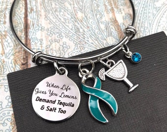 Pick ANY RIBBON Color - When Life Gives Lemons Charm Bracelet / Cancer Survivor Awareness Gift, Chronic Illness, Spoonie / Surgery Gift