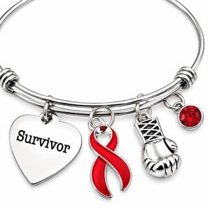 Red Ribbon Survivor Bracelet – Heart Disease, Stroke & HIV/AIDS Awareness Gift, Cancer Fighter Boxing Glove Bracelet