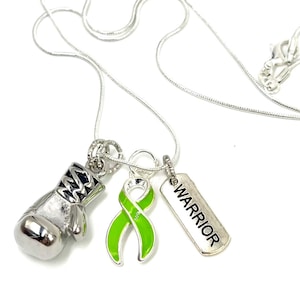 Lime Ribbon Boxing Glove Necklace - Muscular Dystrophy, Gastroschisis, Lyme Disease, Non-Hodgkin’s Lymphoma, Invisible Illness Warrior, Gift