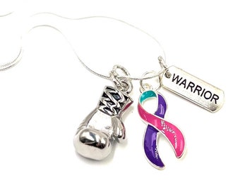 Thyroid Cancer Necklace - Thyroidectomy, Hypothyroidism, Hyperthyroidism, Surgery - Boxing Glove Necklace / Fight Like a Woman - Survivor