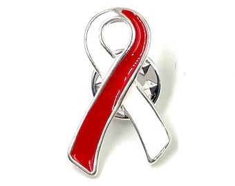 Pin de lazo rojo y blanco: anemia aplásica, trombosis venosa profunda, cáncer de cabeza y cuello, cáncer oral y carcinoma de células escamosas. Sombrero de concientización, pin de solapa.