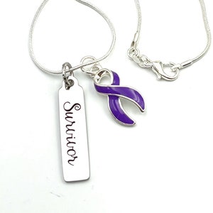 Purple Ribbon Necklace - Pancreatic Cancer, Lupus, Epilepsy, Cystic Fibrosis Awareness / Survivor - Crohn&#39;s, Fibro, Spoonie - Survivor Gift