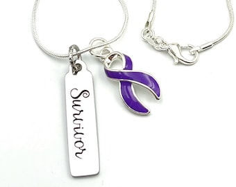 Purple Ribbon Necklace - Pancreatic Cancer, Lupus, Epilepsy, Cystic Fibrosis Awareness / Survivor - Crohn's, Fibro, Spoonie - Survivor Gift