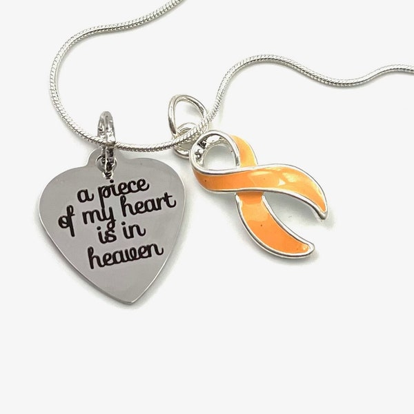 Endometrial Cancer Sympathy Necklace - Peach Ribbon Charm - Remembrance Gift - A Piece of My Heart is in Heaven
