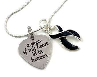Heart is in Heaven Memorial Necklace / Chronic Illness, Sarcoma, Leukemia, Liver, Pancreatic, Breast, Lung Cancer Gift - ANY RIBBON Color