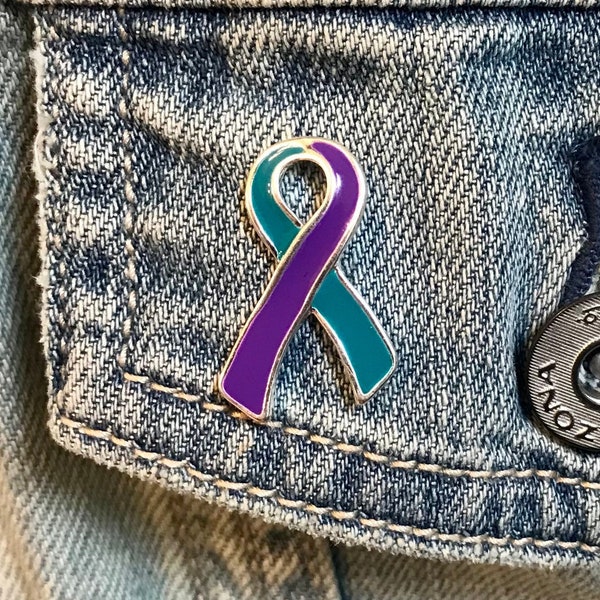 Teal and Purple Ribbon / Lapel Hat Pin / Suicide Prevention Awareness, Domestic Violence Awareness