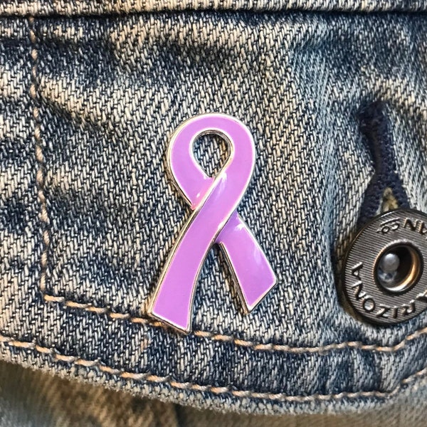 Light Purple / Lavender Ribbon Awareness Pin - All Cancers Awareness / Epilepsy / Rett Syndrome - Chemo Gift - Lapel, Hat Pin - Survivor