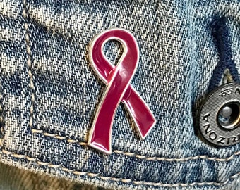 Burgundy Ribbon / Lapel Hat Pin / Sickle cell anemia / Multiple Myeloma Awareness / Hemachromatosis / Sturge-Weber / Meningitis