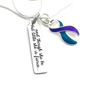 Teal and Purple Ribbon Necklace - She is Fierce / Suicide Prevention Awareness