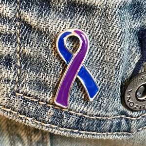 Blue and Purple Ribbon / Lapel Hat Pin / Rheumatoid Arthritis Awareness / Chronic Pain / Spoonie