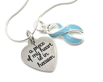 Light Blue Ribbon Sympathy Necklace - Addison’s, Bechet’s, Graves Disease, Cushing Syndrome, Prostate Cancer - A Piece of my Heart Memorial