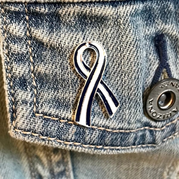 ALS Awareness Ribbon Pin / Avascular Necrosis Lapel Pin / Blue and White Striped Cause Ribbon