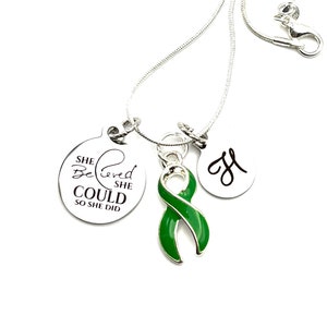 Green Ribbon She Believed She Could Necklace - Adrenal Cancer, BiPolar Disorder, Cerebral Palsy, Gastroparesis, Mental Health Awareness Gift