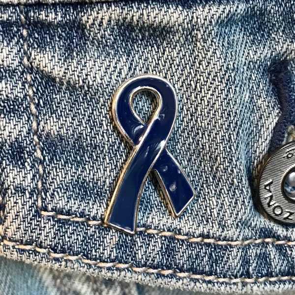 Dark Navy Blue Ribbon / Lapel Hat Pin / Navy Blue Ribbon – Chronic Fatigue, Colitis, Crohn’s Disease, Colon, Rectal, Colorectal Cancer Gift