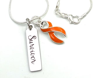 Collar de concienciación sobre la leucemia - Dije de cinta naranja - Esclerosis múltiple (EM), regalo para sobrevivientes de cáncer de riñón - Collar de superviviente