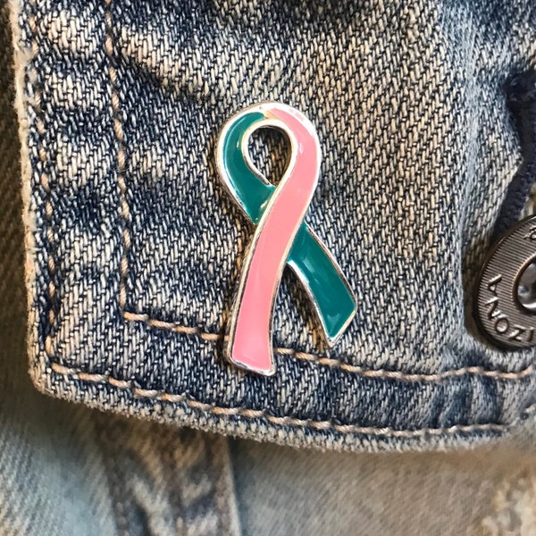 Pink and Teal Ribbon / Lapel Hat Pin / BRCA, BRCA1, BRCA2 / Previvor Cancer Survivor / Awareness - Wedding Accessory