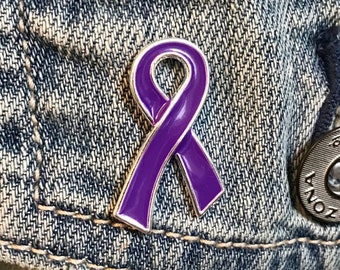 Purple Ribbon / Lapel Hat Pin / Pancreatic Cancer, Alzheimer's Awareness, Lupus, Epilepsy, Crohn's disease, Spoonie Gift