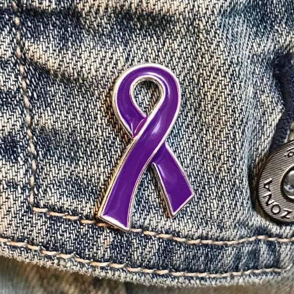 Purple Ribbon / Lapel Hat Pin / Pancreatic Cancer, Alzheimer's Awareness, Lupus, Epilepsy, Crohn's disease, Spoonie Gift