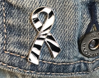 Zebra Ribbon / Lapel Hat Pin / Rare Disease / Ehlers-Danlos Syndrome / Endocrine Neuroendocrine Carcinoid Awareness / Black and White