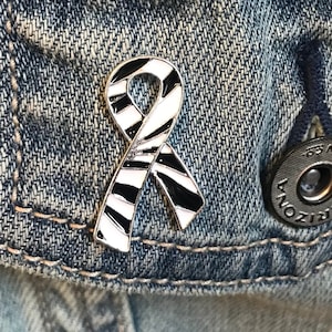 Zebra Ribbon / Lapel Hat Pin / Rare Disease / Ehlers-Danlos Syndrome / Endocrine Neuroendocrine Carcinoid Awareness / Black and White