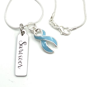 Light Blue Ribbon Charm Jewelry - Lymphedema, Scleroderma Awareness, Thyroid Disease, Chronic Illness, DiGeorge Syndrome - Survivor Necklace
