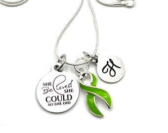 Collar de cinta color lima - Distrofia muscular, gastrosquisis, enfermedad de Lyme, linfoma no Hodgkin, concienciación sobre lesiones de la médula espinal - She Believed