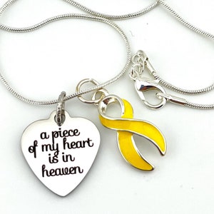 Yellow Ribbon Sympathy Necklace - A Piece of My Heart is in Heaven