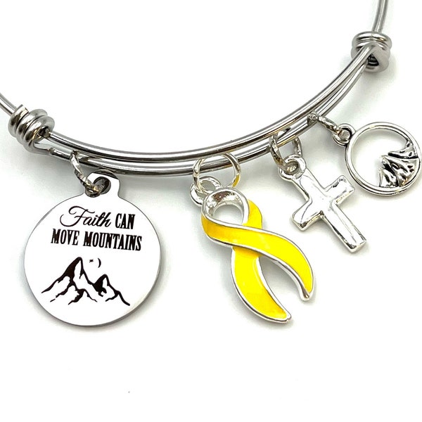 Yellow Ribbon Bracelet / Adenosarcoma, Bladder Cancer, Endometriosis, Ewing Sarcoma, Liver Cancer, Spina Bifida, Osteosarcoma - Faith Move