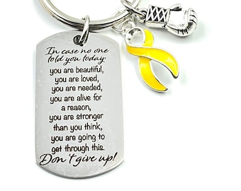 Yellow Ribbon Encouragement Quote Keychain - Adenosarcoma, Bladder Cancer, Endometriosis, Sarcoma, Liver Cancer, Spina Bifida, Osteosarcoma