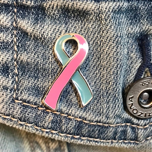 Light Blue and Pink Ribbon Pin / Baby Loss Awareness, Miscarriage / Male Breast Cancer Survivor / Infertility /  Lapel Pin