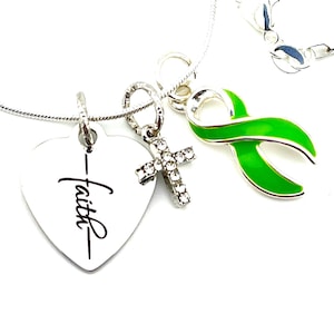 Lymphoma Cancer, Lyme Disease Awareness, Chronic Illness, Muscular Dystrophy Necklace - Faith Necklace - Lime Green Ribbon