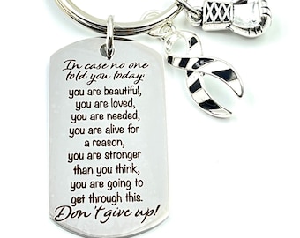 Zebra Ribbon Don't Give Up Keychain / Quote Gift - Rare Disease Awareness, Ehlers-Danlos Syndrome, Endocrine Cancer - Fight Like a Zebra