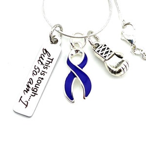 Navy Blue Ribbon Necklace - Colon Cancer, Colorectal, Coltitis Warrior, Crohn&#39;s Disease Awareness Gift - This is Tough... but so am I