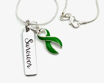 Collar de Superviviente de Cinta Verde - Concientización sobre el Cáncer de Hígado y de Cáncer Suprarrenal / Parálisis Cerebral / Salud Mental / Distrofia Muscular