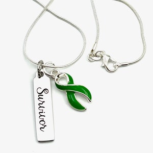 Green Ribbon Survivor Necklace - Liver / Adrenal Cancer Survivor Awareness / Cerebral Palsy / Mental Health / Muscular Dystrophy
