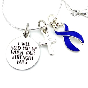 Periwinkle Ribbon Necklace -  I Will Hold You Up When Your Strength Fails / Encouragement Gift