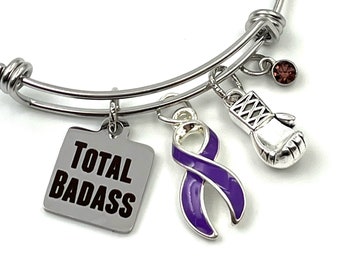 Purple Ribbon Total Badass Bracelet - Pancreatic Cancer, Lupus, Epilepsy, Cystic Fibrosis Awareness / Survivor - Crohn's Disease - Spoonie