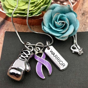 Light Purple / Lavender Ribbon Necklace - Boxing Glove - All Cancers Awareness / Epilepsy / Rett Syndrome - Chemo Gift