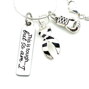 Zebra Ribbon Necklace - Rare Disease Awareness, Ehlers-Danlos Syndrome, Endocrine Cancer, Immunodeficiency, Zebra Spoonie / This is Tough