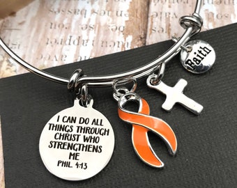 Pulsera de encanto de cinta naranja / Phil 4 13 Puedo hacer todas las cosas a través de Cristo / Regalo de conciencia