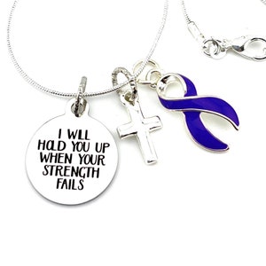 Purple Ribbon Necklace  - Pancreatic Cancer, Lupus, Epilepsy, Cystic Fibrosis Awareness, Crohn&#39;s Disease, Fibromyalgia - I Will Hold You Up