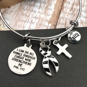 Zebra Ribbon Bracelet / I Can Do All Through Christ /  Ehlers-Danlos syndrome, Rare Disease, Endocrine Cancer / Spoonie Zebra