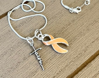 Faith Necklace - Peach Ribbon Charm - Uterine Cancer Survivor Gift
