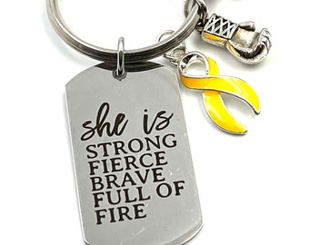 Yellow Ribbon Encouragement Quote Keychain - Adenosarcoma, Bladder Cancer, Endometriosis, Sarcoma, Liver Cancer, Spina Bifida, Osteosarcoma